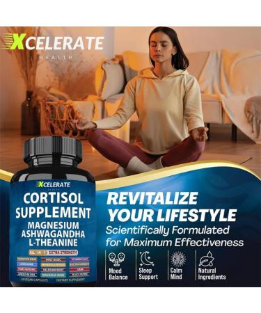 Cortisol Capsules Magnesium Ashwagandha, L-Theanine, Lions Mane, Holy Basil, Ginkgo Biloba, Rhodiola Rosea Bacopa Monnieri GABA, Panax Ginseng Valerian Root Magnolia Bark (Label May Vary) Supplement - Buy Online on GoSupps.com