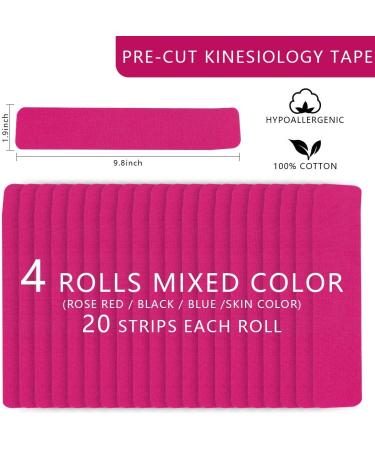 OBTANIM Waterproof Kinesiology Tape - 4 Rolls Precut Elastic Athletic Tape for Muscle Pain Relief in Sports Fitness Running & Swimming (Mixed Colors - Buy Online on GoSupps.com