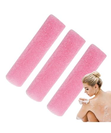 3 African Net Sponge - Body Exfolia-ting Net for Shower | Gentle Mesh Exfoliation Net Sponge Body Scrubber Net | Body Cleansing Bathing Net Sponge for Daily Skin Cleaning(Pink)