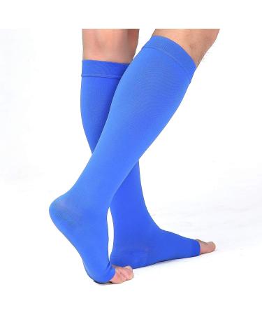 TOFLY Medical Compression Stockings 20-30 mmHg Knee High Socks Blue - L | Open Toe 20-30mmHg Compression - Buy Online on GoSupps.com