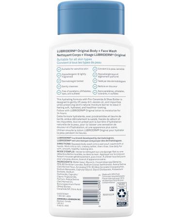 Lubriderm Original Body + Face Wash Hydrating Body Wash + Moisturizing Facial Cleanser with Pro-Ceramide & Shea Butter to Gently Cleanse Light Fragrance & Hypoallergenic 473mL - Buy Online on GoSupps.com