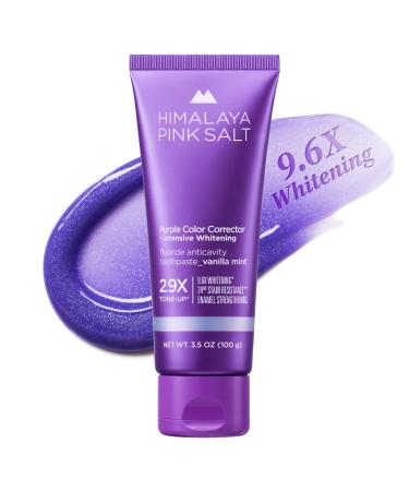 HIMALAYA PINKSALT Purple Whitening Toothpaste - Teeth Whitening Deep Stain Remover with Fluoride Plaque Remover Appropriate for Sensitive Teeth Peroxide Free - Vanilla Mint 3.5 oz Purple (Pack of 1)