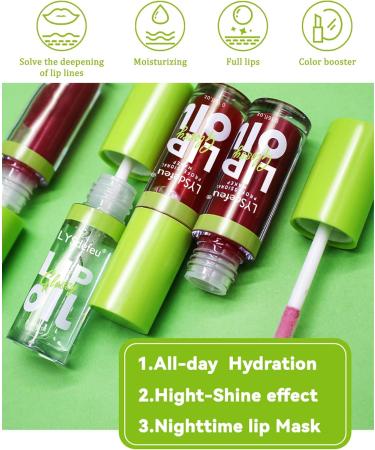Hydrating Lip Glow Oil-4Pcs Tinted Lip Oil Gloss Pack Nourishing Lipgloss Care Tint Non-sticky Clear Pink Red Lip Oil Lip Stain Glow Reviver Lip Oil LIp Makeup Gift for Women Girl-Set A Seta - Buy Online on GoSupps.com
