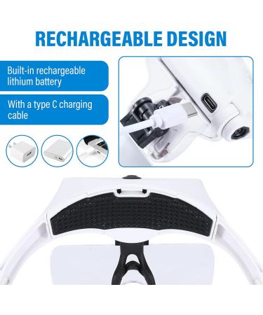 YOCTOSUN Magnifying Glasses with 4 LED Lights Headband Magnifier with 5 Detachable Lenses 1X 1.5X 2X 2.5X 3.5X Rechargeable Hands Free Lighted Head Magnifier Glass for Crafts - White - 13.1 Oz - Buy Online on GoSupps.com