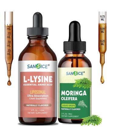 Liquid L-Lysine Supplement 4 FL Oz Liposomal L Lysine Amino Acid Drops for Women & Men-Immune Support Skin & Lip Health Organic Moringa Supplement Liquid Moringa Leaf Extract For Women & Me