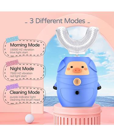 ZZCC Ultrasonic Kids Electric Toothbrush - U Shape design, Whitening, Waterproof, 3 Gear Speed, Ages 3-12 (Blue-Mini Pig) - Buy Online on GoSupps.com