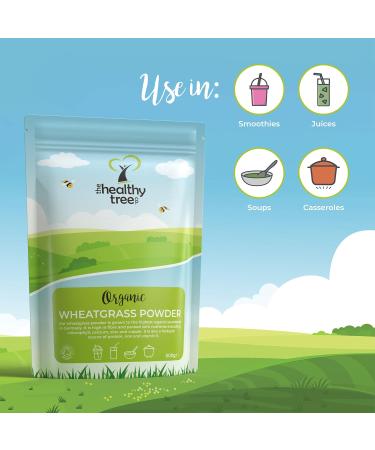 TheHealthyTree Company Organic Wheatgrass Powder - High in Fibre, Vitamin E, Potassium, and Iron from Germany - Vegan Superfood for Green Juices (500g) - Buy Online on GoSupps.com