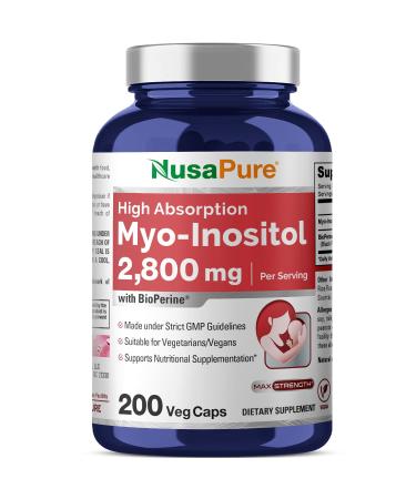 NusaPure Myo-Inositol - Suitable for Vegetarian/Vegan Non - GMO - 2800mg 200 Capsules