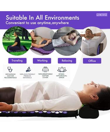 Generise Acupressure Mat & Pillow Set for Pain Relief - Black with Purple Spikes | Men & Women - Includes Travel Bag - Buy Online on GoSupps.com