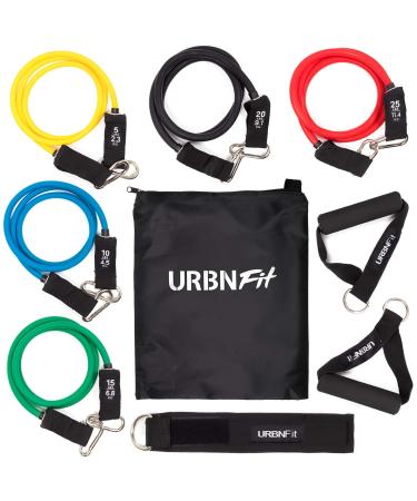 Resistance Bands Set (12 Piece) Includes Door Anchor Ankle Wrist Strap Exercise Guide and Carrying Bag for Strengthening and Training (Pro Series)