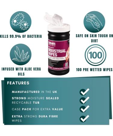 Labsales Heavy Duty Industry Cleaning Wipes Antibacterial XL Textured Wipes For Hands Surfaces & Tools Tough On Stains Kind On Skin Tub Of 100 Wet Wipes (Single Tub (100 Wipes)) - Buy Online on GoSupps.com