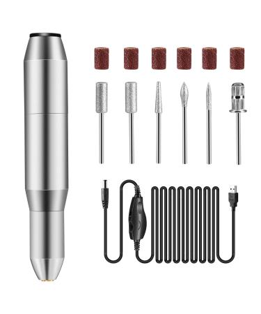Nail Drill Set,DELIFO Electric Portable Nail File Drills Kit with 6 Heads & 6 Sanding Bands, Professional Manicure Pedicure Machine Tools for Acrylic Nails, Polishing Shape, USB Rechargeable(Normal) 14 Piece Set
