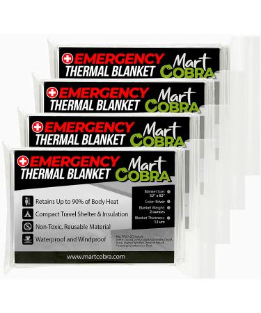 Emergency Blankets for Survival Gear and Equipment x4 Mylar Blankets Space Blanket Thermal Blanket Emergency Blanket Car Emergency Thermal Blankets for Survival Blanket Foil Blanket Solar Blanket 4 Pack Silver