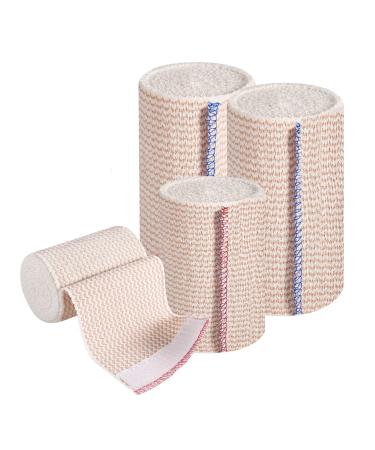Elastic Bandage Wrap - Ourmed Compression Bandage with Self Closure and Extra Clips 4x3 4x4 Latex Free Bandage for Sports Wrist and Ankle Wound Care First Aid Kit 4 Pack