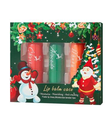 JEYPINMI Christmas Gift Lip Balm Set - 3 Pack Hydrating Fruit Flavored Balms Stocking Filler for Women Men Teens Green One Size One Size Green