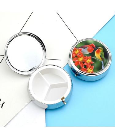 Travel Pill Box - 3 Compartment Portable Organizer with Bird & Flower Design - Small Pill Case for Handbag & Pocket - Buy Online on GoSupps.com