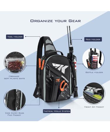 KastKing Bait Boss Fishing Sling Tackle Bag with Rod Holder - Cross Body Shoulder Backpack for Soft Plastic Storage - 420D Nylon Material - Molle System - Bonus Waist Strap - C.Black - Buy Online on GoSupps.com