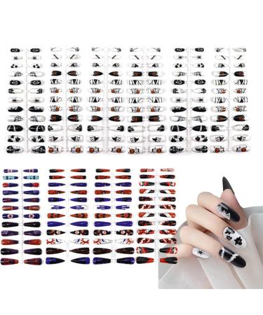 False Nails with Designs Glossy Fake Nails | Skull Fake Nails Glossy Stick on Nails for Women Halloween Shakven