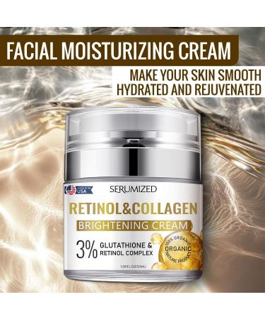 Serumized Retinol Cream for Face Moisturizer for Anti Aging & Wrinkled Skin Day and Night for Women & Men Retinol Collagen Facial Care Face and Neck 1.69 Fl Oz (50ml) - Buy Online on GoSupps.com