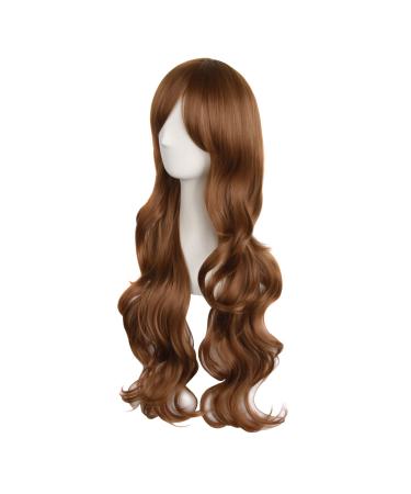 MapofBeauty 28-Inch Light Brown Wavy Wig with Side Parting Bangs Long Curly Full Hair for Women - Buy Online on GoSupps.com