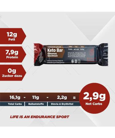 Daily Endurance Keto Bar - Best Low Carb Vegan Snack | 3g Net Carbs | Paleo & Keto Chocolate Riegel | 12 Coconut Bars | Healthy On-the-Go Treat - Buy Online on GoSupps.com