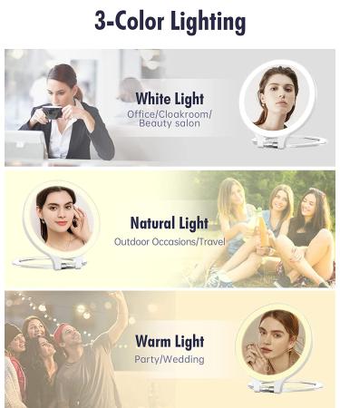 10X 1X Double Sided Magnifying Makeup Vanity Mirror | Rechargeable Lighted Mirror with 3 Color Settings | Adjustable Rotation LED Desk Mirror - White - Buy Online on GoSupps.com