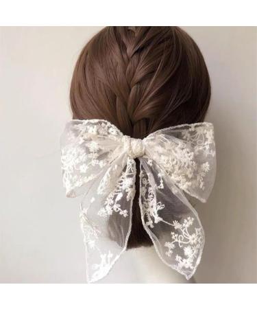 Xmsrn Vintage Large Bow Lace Hair Clip Barrette Bow White Lace Hair Barrette French Bow Mesh Head Clip Barrette Hair Accessories for Women and Girls (White) - Buy Online on GoSupps.com