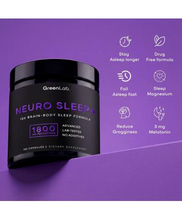 Green Lab Neuro Sleep+ 10x Neuro-Body Sleep Aid Formula with GABA L-Theanine Ashwagandha Melatonin and Magnesium | Sleep Supplement for Relaxation and Night Recovery - 120 Capsules - Buy Online on GoSupps.com