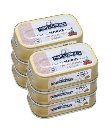 Cod liver with dried tomatoes and basil Pointe de Penmarc'h the set of 6 boxes of 121g - Delivery in 2 to 3 working days from