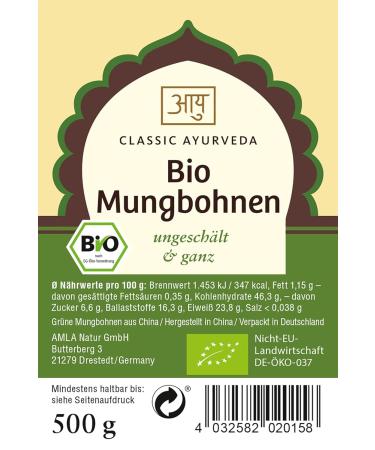 Classic Ayurveda Organic Mung Beans 500g - Whole & Unpeeled Green Legume - Easily Digestible & Aromatic International Shipping - Buy Online on GoSupps.com