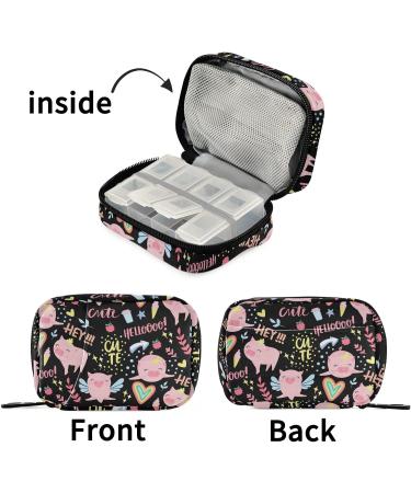 Fustylead Travel Pill Organizer Case - Zipper Purse with Removable Weekly Pill Box for Vitamins & Supplements (Pigs) - Perfect for International Shipping - Buy Online on GoSupps.com
