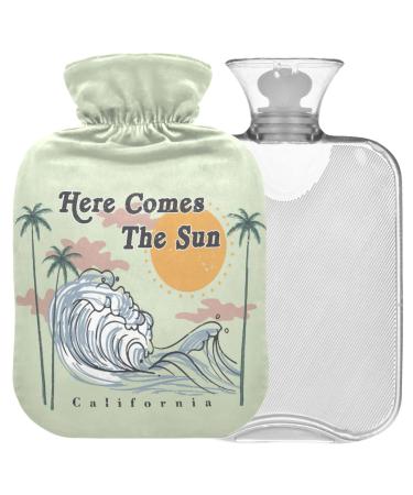 Naanle palm Sea Wave hot water bottle with reference transparent hot water bottle Handfoot Warmer Heading bag for pain relief heat and cold therapy 1L