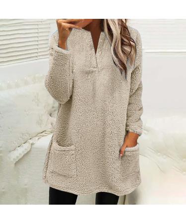 AMhomely Women's Plus Size Double Fleece Hooded Jumper with Pocket - Khaki 3XL - Buy Online on GoSupps.com