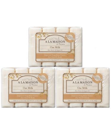 A La Maison Oat Milk Bar Soap 3.5 oz. | 12 Bars Triple French Milled All Natural Soap | Moisturizing and Hydrating For Men, Women, Face and Body 3 Pack