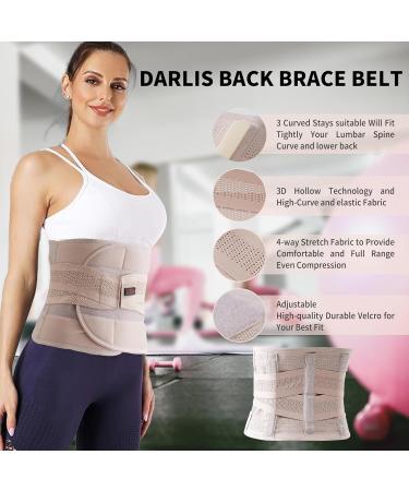 DARLIS Plus Size Back Brace for Lower Back Pain - Breathable Lumbar Support Belt for Sciatica Herniated Disc & Scoliosis - Instant Relief for Men & Women (Beige 43.3-51.2 - Buy Online on GoSupps.com