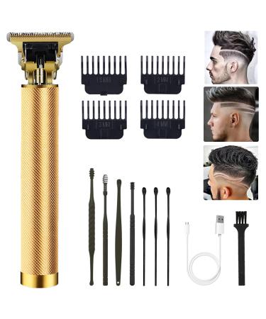 Hair Clippers for Men, Hair Trimmer T Blade Trimmer Zero Gapped Trimmer, Cordless Rechargeable Beard Trimmer Shaver Hair Cutting Kit with Ear Spoon Tool Set (Gold) Pure Textured Gold