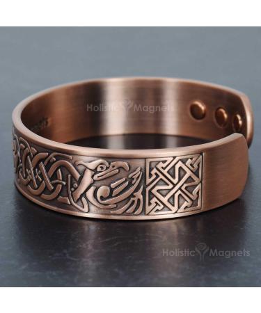 Mens Wide Copper Magnetic Bracelet Viking Pure Copper Wristband Holistic Magnetic Band with 6 Strong Neodymium Magnets Adjustable- Viking Eagle -VE (L: Wrist 19.5-22cm/7.7-8.6") - Buy Online on GoSupps.com