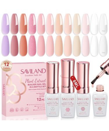 Saviland Builder Nail Gel Kit: 12 Classic Colors Builder Gels for Nails Hard Gel Nail Extension Nail Strengthener Nail Repairing Natural Shape Builder Gels in a Bottle Nicely Designed as Women Gifts Jelly Translucent 12 Colors