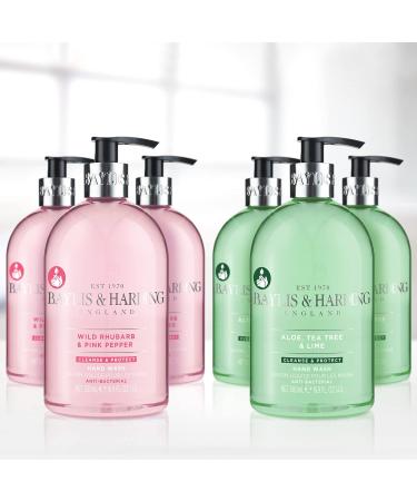Baylis & Harding Anti-Bacterial Hand Wash Bundle - 9 Bottles, Rhubarb & Pink Pepper/Aloe Tea Tree & Lime, Vegan Friendly - 6 x 500ml + 3 x 500ml - Buy Online on GoSupps.com