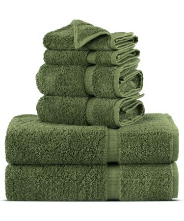 Towel Bazaar Premium Turkish Cotton Super Soft and Absorbent Towels (6-Piece Towel Set, Moss Green) Moss Green 6-Piece Towel Set