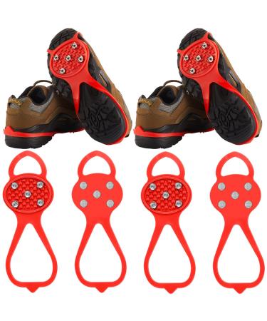 2 Pairs Non Slip Gripper Spikes Ice Cleats Snow Traction Cleats Crampons for Women Men Walking and Running on Snow and Ice Red