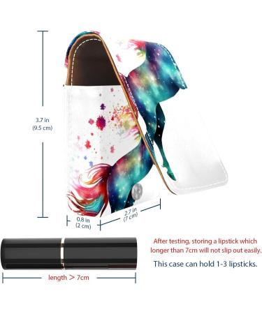 Watercolor Rainbow Unicorn Lipstick Case - Leather Organizer with Mirror | Mini Lip Gloss Holder for Travel | Perfect Gift - Buy Online on GoSupps.com