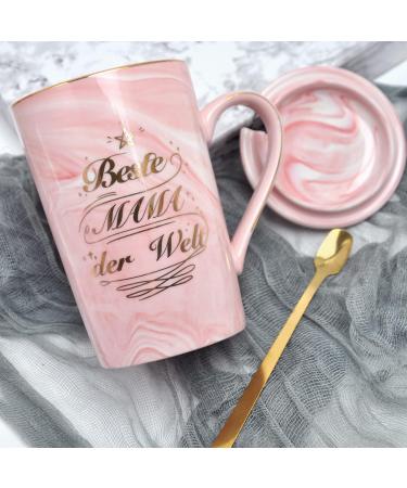 Bokalaka Mother's Day Gift - 400ml Pink Ceramic Coffee Cup with Lid & Spoon | Perfect Mom Gifts & Birthday Present | Best Mom in the World - Buy Online on GoSupps.com
