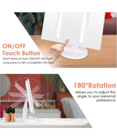 Auxmir Vanity Makeup Mirror with Natural LED Lights 1x/10x Trifold Magnifying Mirror Dual Power Cosmetic Mirror with Touch Screen 180 Brightness Adjustable Lighted Dressing Mirror - Buy Online on GoSupps.com