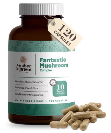 Mother Nutrient Mushroom Supplement Capsules with Pure Mushroom Extract Reishi  Chaga  Cordyceps  Shiitake and Lions Mane Mushroom Supplement Blend   40-Day Supply (120 Capsules)