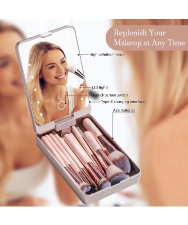 BS-MALL Travel Makeup Brush Set with LED Light Mirror - 14 Pcs Pink APINK - Buy Online on GoSupps.com