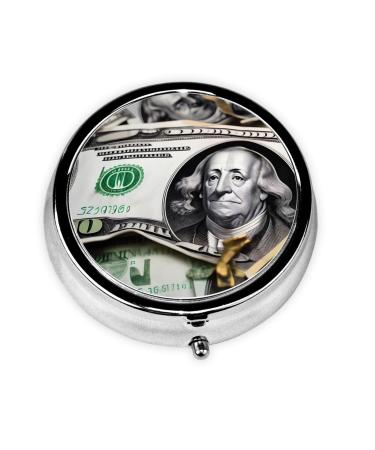 Banknote Patternsround Pill Box 3 Compartments Round Pill Box Organizer for Purse Or Pocket &*Portable Travel Pill Box