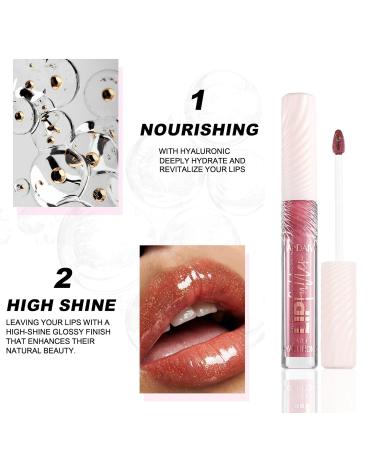 Hyaluronic Acid Lip Gloss - Long-Lasting Brown Tint Non-Sticky Plumping & Hydrating Vegan Gloss #03 - Buy Online on GoSupps.com