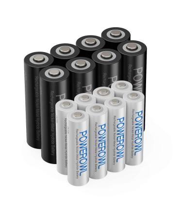 AA AAA Rechargeable Batteries POWEROWL, Pre-Charged High Capacity 2800mAh & 1000mAh 1.2V NiMH Battery Low Self Discharge, Pack of 16 16pack