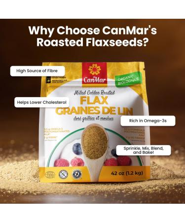 CanMar Ground Milled Golden Roasted Organic Flax Seed (1.2 Kg) Vegan Organic Flaxseed Ground - Non-GMO Gluten Free - Organic Flax Seeds - Ground Flaxseed Meal with Omega-3 Fiber - Linseed Flax Powder - Buy Online on GoSupps.com